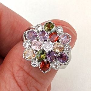 Multicolored gemstone ring, size 6